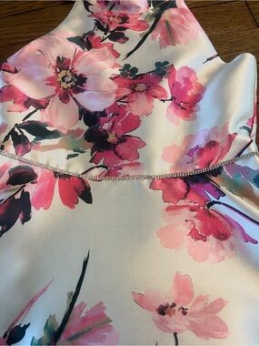 Zunie Pink Floral Satin A-Line Dress with Rhinestone Trim